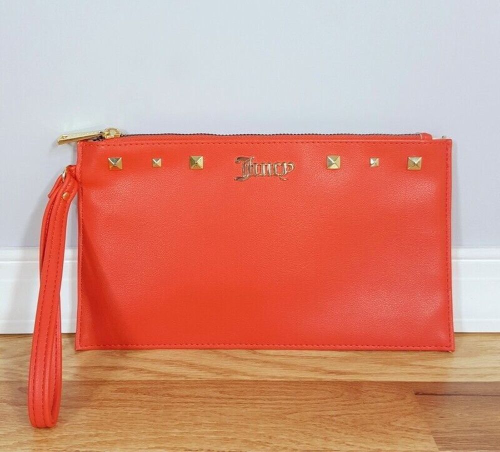 JUICY COUTURE Womens Wallet Red Leather Buttery Soft Studded Wristlet
